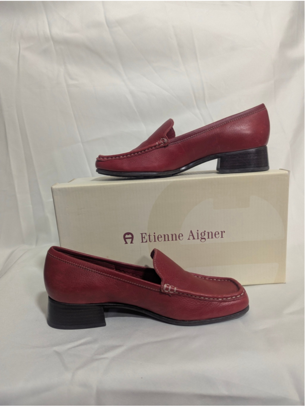 Etienne Aigner Vintage Quiz Dark Red Leather Loafers Size 7 - Picture 12 of 12